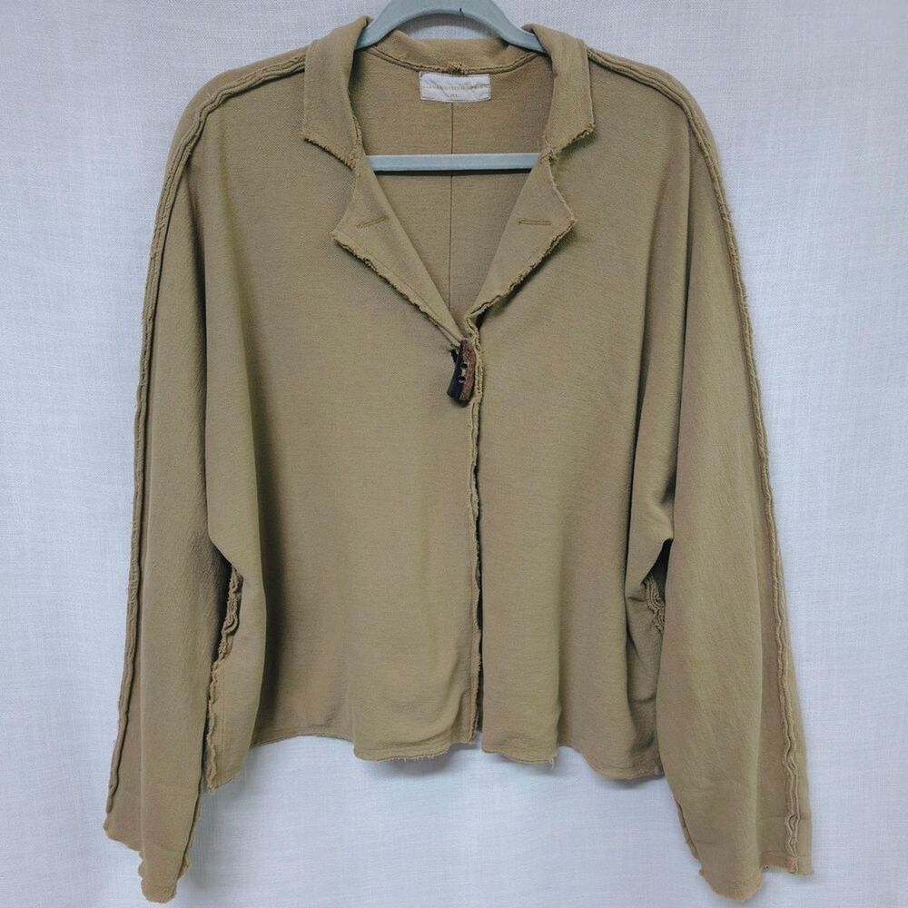 Eleven Stitch Design 100% Cotton Beige Cardigan Sweater Raw Edge Womens XL